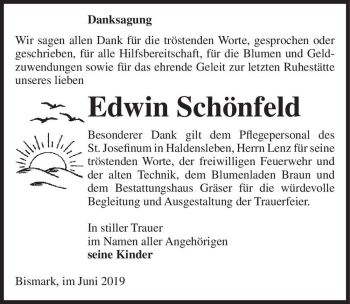 Traueranzeige von Edwin Schönfeld  von Magdeburger Volksstimme
