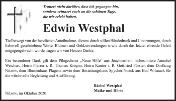 Traueranzeige von Edwin Westphal  von Magdeburger Volksstimme
