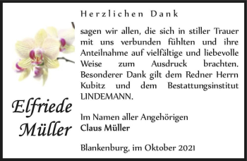 Traueranzeige von Efriede Müller  von Magdeburger Volksstimme