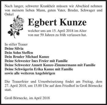 Traueranzeige von Egberg Kunze  von Magdeburger Volksstimme