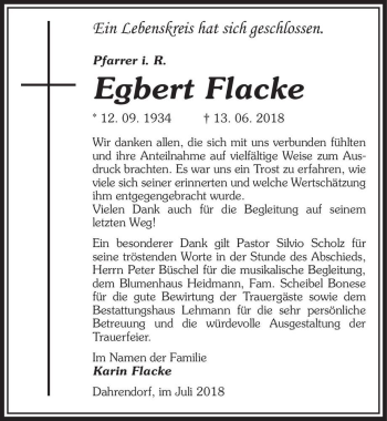 Traueranzeige von Egbert Flacke  von Magdeburger Volksstimme