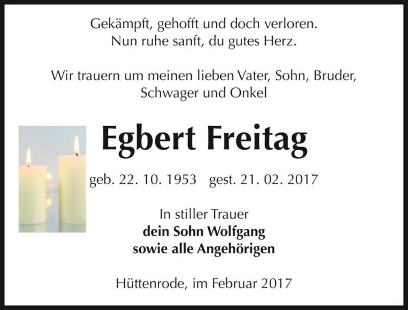  Traueranzeige für Egbert Freitag  vom 25.02.2017 aus Magdeburger Volksstimme