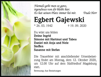 Traueranzeige von Egbert Gajewski  von Magdeburger Volksstimme