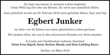 Traueranzeige von Egbert Junker  von Magdeburger Volksstimme