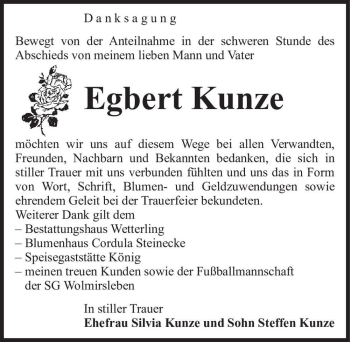 Traueranzeige von Egbert Kunze  von Magdeburger Volksstimme