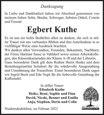 Traueranzeige von Egbert Kuthe  von Magdeburger Volksstimme