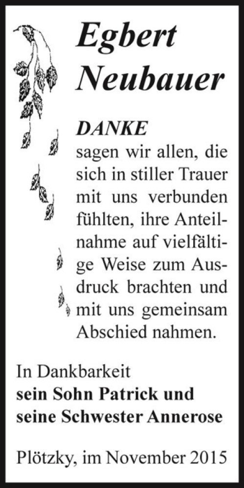 Traueranzeige von Egbert Neubauer  von Magdeburger Volksstimme