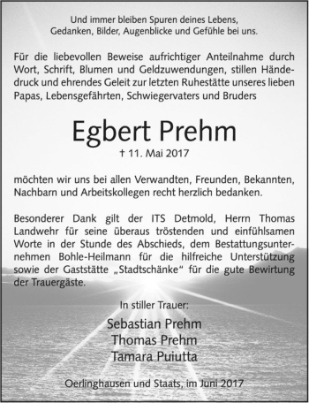 Traueranzeige von Egbert Prehm  von Magdeburger Volksstimme