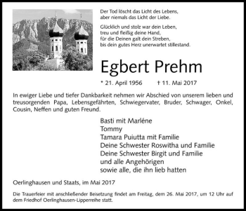 Traueranzeige von Egbert Prehm  von Magdeburger Volksstimme