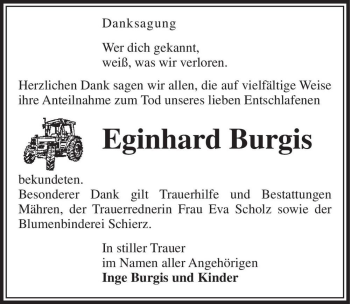 Traueranzeige von Eginhard Burgis  von Magdeburger Volksstimme