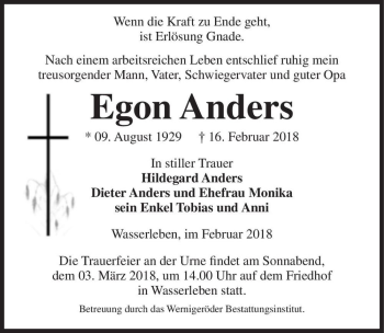 Traueranzeige von Egon Anders  von Magdeburger Volksstimme