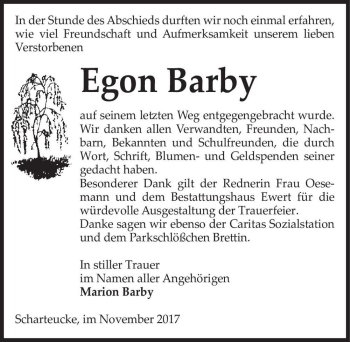 Traueranzeige von Egon Barby  von Magdeburger Volksstimme