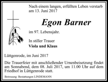Traueranzeige von Egon Barner  von Magdeburger Volksstimme