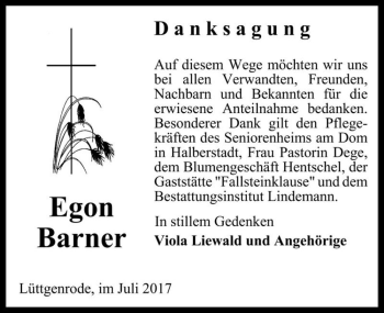 Traueranzeige von Egon Barner  von Magdeburger Volksstimme