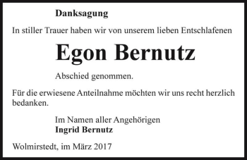 Traueranzeige von Egon Bernutz  von Magdeburger Volksstimme