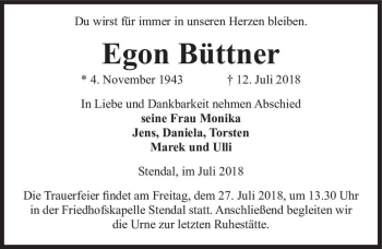 Traueranzeige von Egon Büttner  von Magdeburger Volksstimme