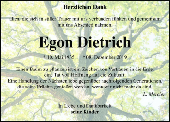 Traueranzeige von Egon Dietrich  von Magdeburger Volksstimme