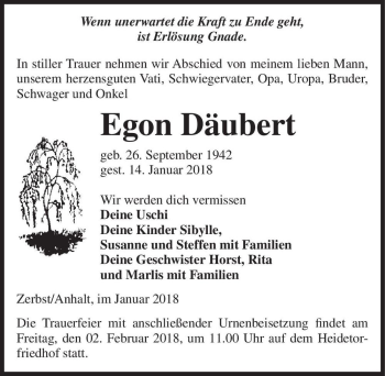 Traueranzeige von Egon Däubert  von Magdeburger Volksstimme