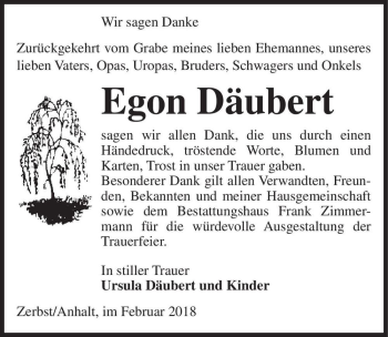 Traueranzeige von Egon Däubert  von Magdeburger Volksstimme