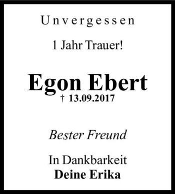 Traueranzeige von Egon Ebert  von Magdeburger Volksstimme