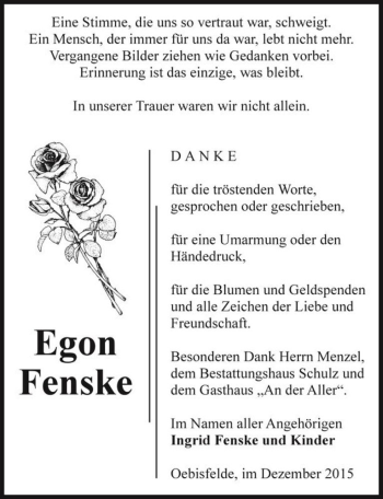 Traueranzeige von Egon Fenske  von Magdeburger Volksstimme