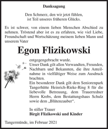 Traueranzeige von Egon Flizikowski  von Magdeburger Volksstimme