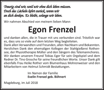 Traueranzeige von Egon Frenzel  von Magdeburger Volksstimme