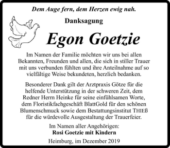 Traueranzeige von Egon Goetzie  von Magdeburger Volksstimme