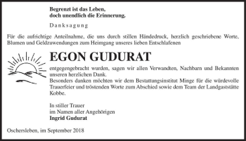 Traueranzeige von Egon Gudurat  von Magdeburger Volksstimme