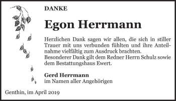 Traueranzeige von Egon Herrmann  von Magdeburger Volksstimme