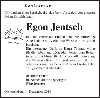 Traueranzeige von Egon Jentsch  von Magdeburger Volksstimme