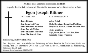 Traueranzeige von Egon Joseph Kittner  von Magdeburger Volksstimme