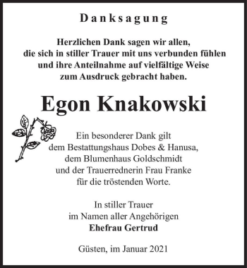 Traueranzeige von Egon Knakowski  von Magdeburger Volksstimme