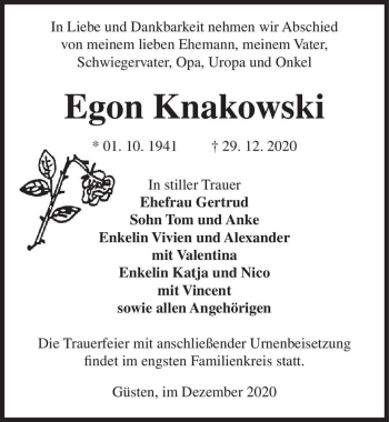 Traueranzeige von Egon Knakowski  von Magdeburger Volksstimme