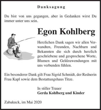 Traueranzeige von Egon Kohlberg  von Magdeburger Volksstimme