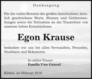 Traueranzeige von Egon Krause  von Magdeburger Volksstimme