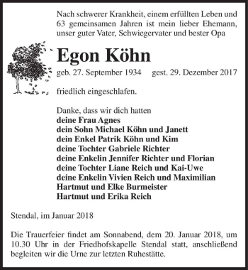 Traueranzeige von Egon Köhn  von Magdeburger Volksstimme