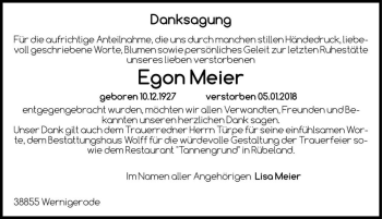 Traueranzeige von Egon Meier  von Magdeburger Volksstimme