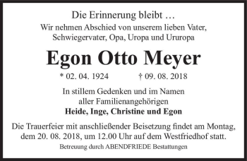 Traueranzeige von Egon Otto Meyer  von Magdeburger Volksstimme
