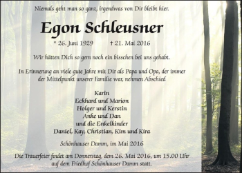 Traueranzeige von Egon Schleusner  von Magdeburger Volksstimme