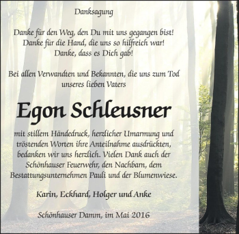 Traueranzeige von Egon Schleusner  von Magdeburger Volksstimme