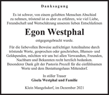 Traueranzeige von Egon Westphal  von Magdeburger Volksstimme