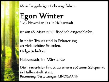 Traueranzeige von Egon Winter  von Magdeburger Volksstimme