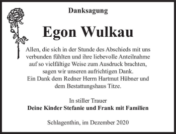 Traueranzeige von Egon Wulkau  von Magdeburger Volksstimme