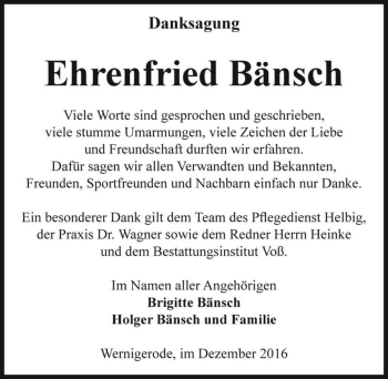 Traueranzeige von Ehrenfried Bänsch  von Magdeburger Volksstimme
