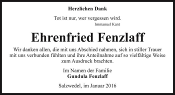 Traueranzeige von Ehrenfried Fenzlaff  von Magdeburger Volksstimme