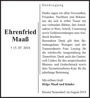 Traueranzeige von Ehrenfried Maaß  von Magdeburger Volksstimme
