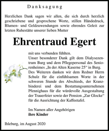 Traueranzeige von Ehrentraud Egert  von Magdeburger Volksstimme