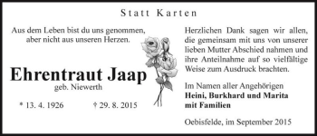 Traueranzeige von Ehrentraut Jaap (geb. Niewerth)  von Magdeburger Volksstimme