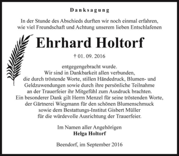 Traueranzeige von Ehrhard Holtorf  von Magdeburger Volksstimme